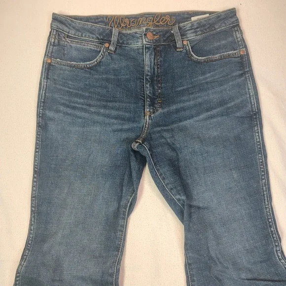 Wrangler High Rise Flare Jeans Womens 30x32 Blue 75th Anniversary Hemp Blend - Picture 3 of 15